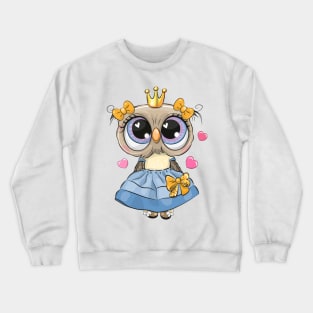 Cute fashion owl in a blue dress Crewneck Sweatshirt